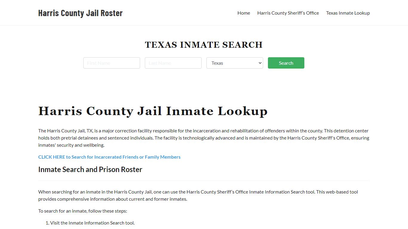 Harris County Jail Roster Lookup, TX, Inmate Search